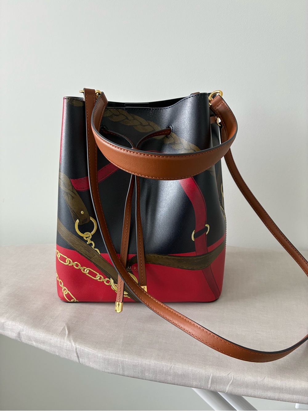 Lauren Ralph Lauren Leather Belting Bucket Bag